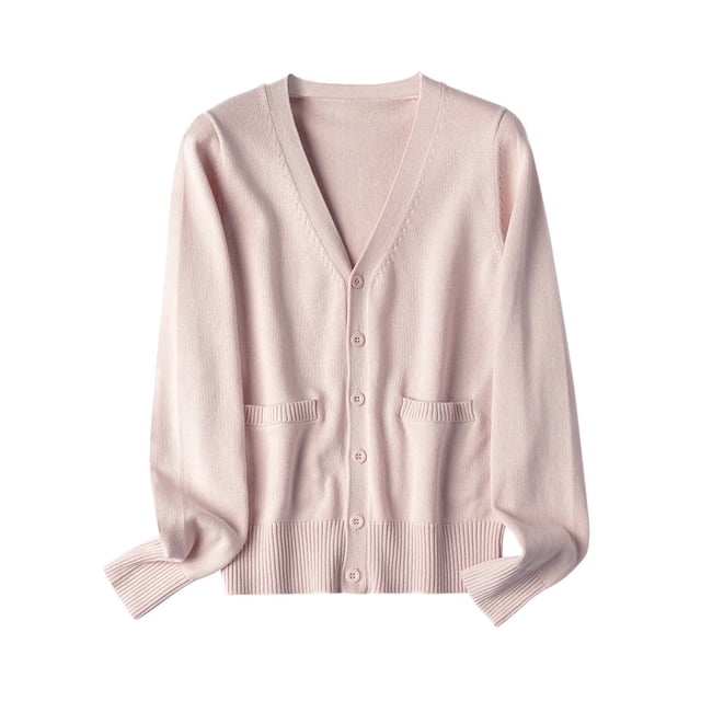 MAWCLOS Ladies Cardigan Sweater Long Sleeve Outwear V Neck Coat Soft Travel Button Down Jacket Apricot 2XL