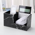 thumbnail image 2 of KINGFOM Multifunctional PU Leather Desk Organizer Pen Holder Brush Pot Pen Container Home School Office Stationery Storage Box Office Suppllies Business Cards Remote Control Pencil Holder Black Marble, 2 of 9