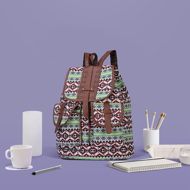 TIMIFISEthnic Style Pattern Backpack Canvas Bag Fashionable Personality Travel Strap Backpack