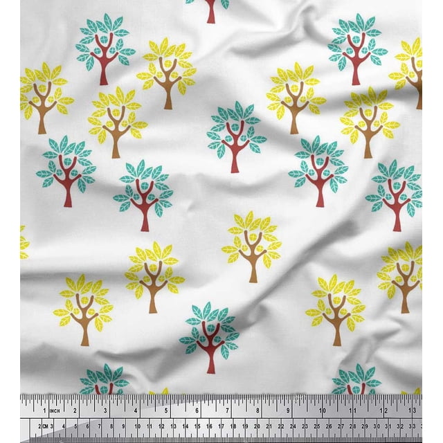 Soimoi Tissu Modal Satin Imprimé Arbre au Mètre 42 Pouces de Large