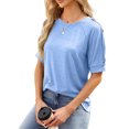 thumbnail image 2 of FAIWAD Tuniques d'Été pour Femmes Manches Courtes Col Rond Boutons T-Shirts Blouses Unies, 2 of 8