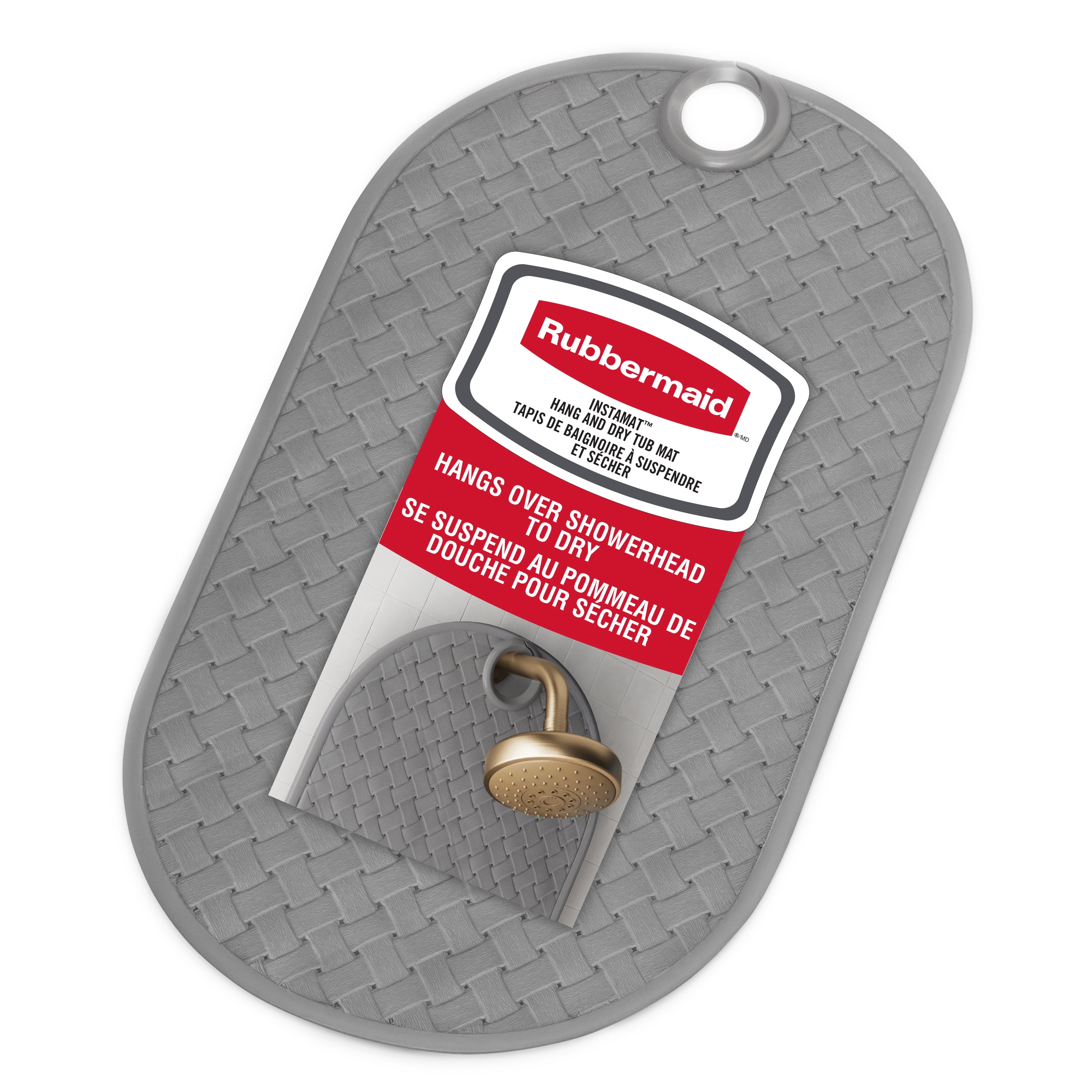 Tapis de baignoire et de douche Instamat Rubbermaid, antidérapant, se suspend à la pomme de douche pour un séchage rapide, 69 x 39 cm, gris clair