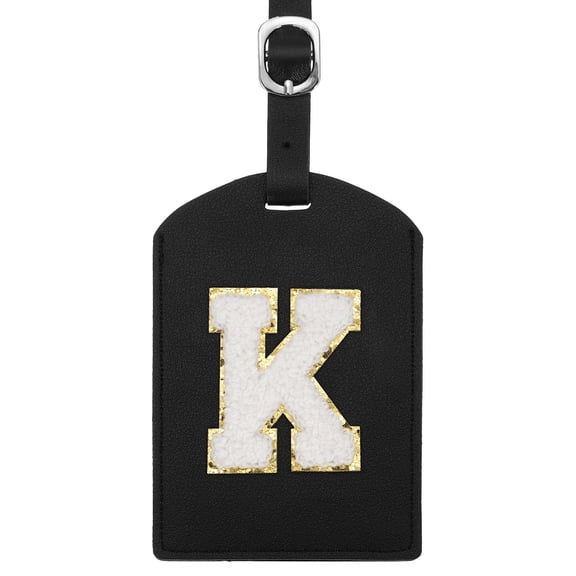 Uxcell Initial Luggage Tag, PU Leather Embroidered Letter Luggage Tags Suitcases ID Bag Label Privacy Protection Travel Accessories for Suitcase Handbags Family Travel (Black K)
