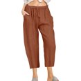 thumbnail image 1 of Innerwin Pantalon Capri à Cordon pour Femme Pantalon d'Été Jambe Droite Ample Bas Café 3TG, 1 of 2