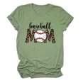 thumbnail image 1 of Womens Solid Color Short Sleeve Casual Baseball Print T-shirt Round Neck Print Tops, 1 of 1