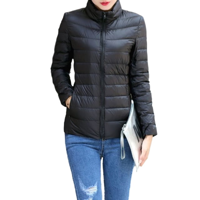 UKAP Ladies Puffer Jacket Solid Color Coat Stand Up Collar Down Jackets Packable Work Outwear Black 4XL