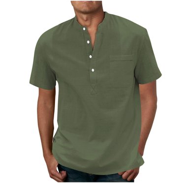 cfhntfmh T-Shirts Henley pour Hommes Couleur Unie Décontractés à Boutons T-Shirts Extensibles d'Été Légers à Manches Courtes T-Shirt avec Poche P-3TG