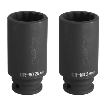 Uxcell 2Pcs 6-Point Deep Impact Socket 1/2 Inch Drive 28mm Metric Chrome Molybdenum Alloy Steel Spindle Axle Nut Impact Socket