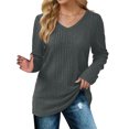 thumbnail image 3 of yoeyez Tunic Sweater for Women Cable Knit Patchwork Sleeve Sweaters Crewneck Raglan Long Sleeve Shirts Fall Fashion Tops 2024 Gray M, 3 of 6