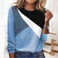 thumbnail image 2 of IROINID Liquidation Hauts Grande Taille pour Femmes Col Rond Couture Contraste Couleur Manches Longues T-shirt Blouse, Bleu, 2 of 6