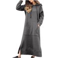 thumbnail image 2 of Fshaion Robe d'Été pour Femmes 2024 Grande Taille Col Rond Hiver Chaud Couleur Manches Longues avec Poches Robe Longue en Liquidation à Moins de 10!, 2 of 6