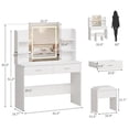 thumbnail image 2 of Vanity Desk with Lighted Mirror, Makeup Vanity Set with Power Outlet, Cushioned Stool, Vanity Table with 6 Storage Shelves, 2 Large Drawers and 3 Color Light Adjustable Brightness, Pink, 2 of 9