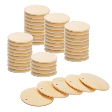 Unique Bargains Disques Ronds en Bois, Lot de 50 40 mm - Bûches Cercles en Bois Non Fini avec Trous pour Accessoires de Bijoux Bricolage