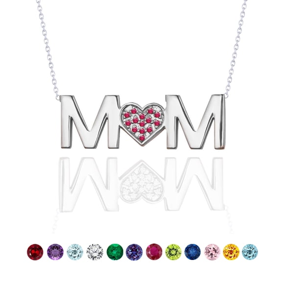 JeenMata Collier Pendentif Maman - Grenat - Pierre de Naissance de Janvier en Or Blanc 18K Plaqué sur Argent Sterling