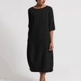thumbnail image 2 of RKSTN Robe Maxi pour Femme Grande Taille Robe d'Été Simple Coton-Lin Col Rond Robe de Plage Manches Courtes Plissée Ligne A Robe Midi, 2 of 8