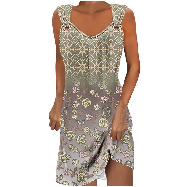 Penkiiy Robes pour Femmes 2024 Imprimé Marbre Col Rond Décontracté Sans Manches Robe à Bretelles Robe d'Été Babycon Sortie Décontractée Robes de Fête L Jaune