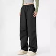 thumbnail image 3 of Ohufall Baggy Parachute Pants for Women& Girls Drawstring Elastic High Waist Ruched Cargo Pants Multiple Pockets Jogger Y2K, 3 of 6