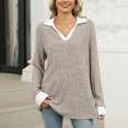 thumbnail image 2 of AherBiu Womens Tops Ribbed Knitted Long Sleeve Trendy Loose Tops Comfy Fall Collared Shirts Blouses, 2 of 7