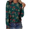 thumbnail image 2 of Hauts de Sortie Noël Femmes Manches Longues Décontractées Imprimé Col Rond T-Shirt Ample Blouse Hauts Blouses d'Été en Liquidation, 2 of 5