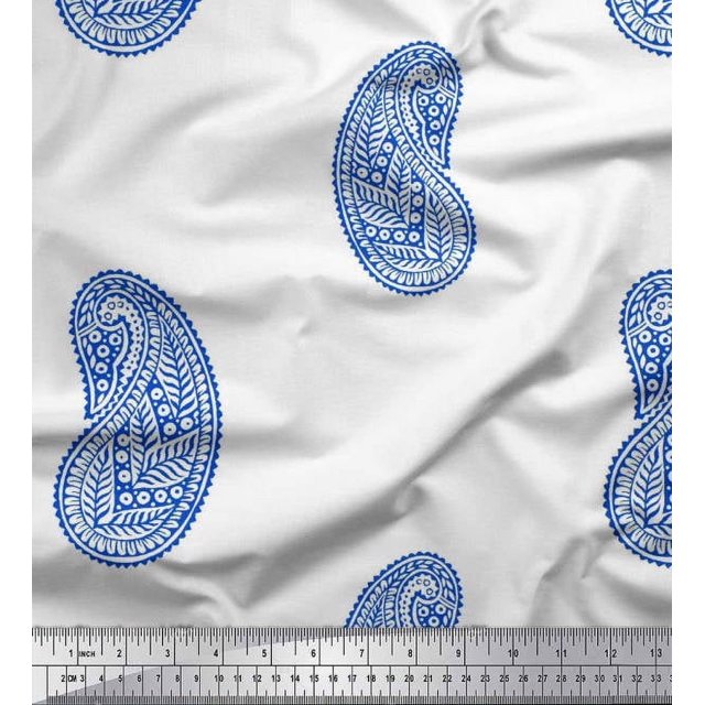 Soimoi Rayon Crepe Fabric Paisley Block Fabric Prints by Yard 46 Inch Wide