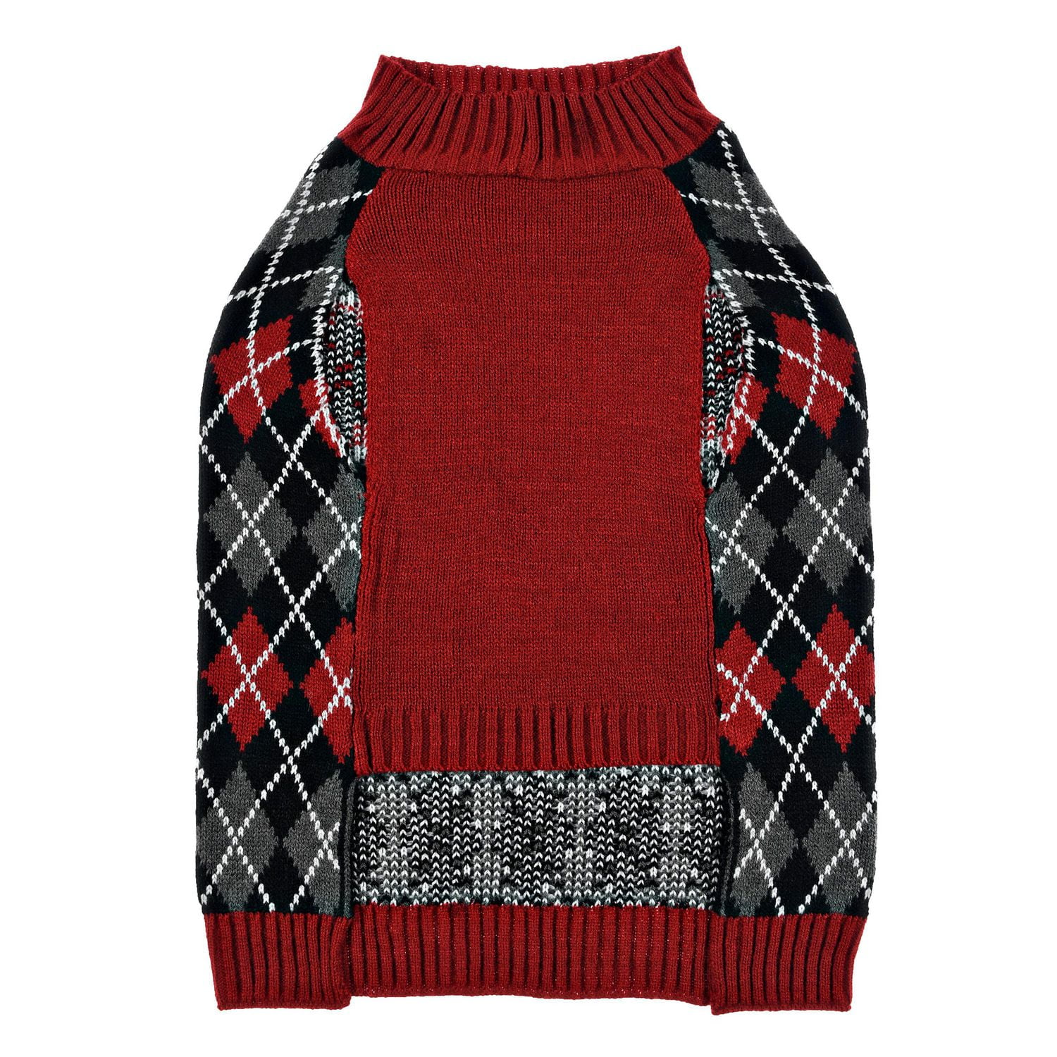 PULL EN MAILLE POUR CHIEN - DESIGN ARGYLE ROUGE