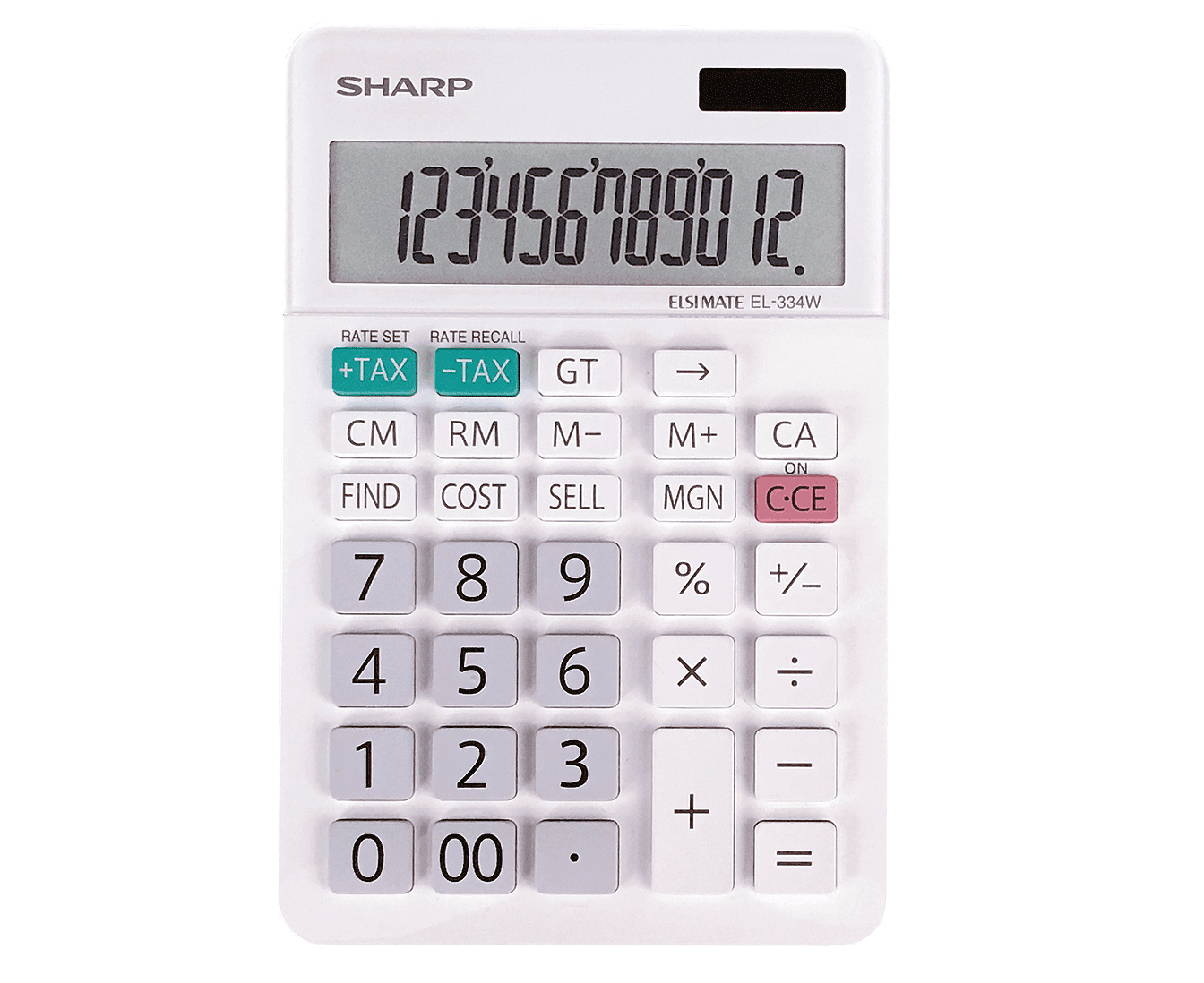 Sharp EL334W Desktop Calculator for High School, College & Office Use, Twin Power XL 12-Digit Display, Cost/Sell/Margin Functions, Tax Keys & Kickstand Display