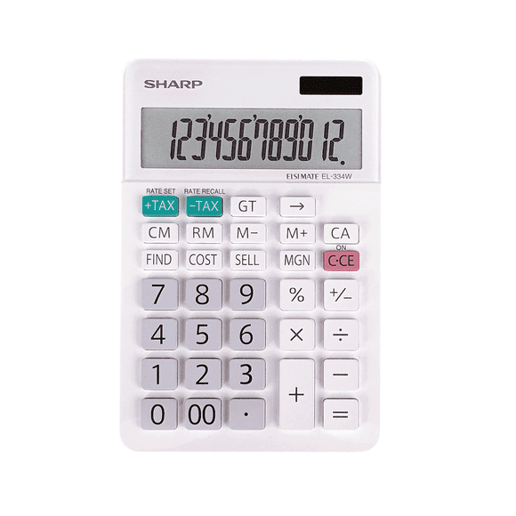 Calculatrice de bureau Sharp EL334W pour secondaire, cégep, université et bureau, écran ACL XL 12 chiffres, double alimentation, fonctions coût/prix/marge et touches de taxe