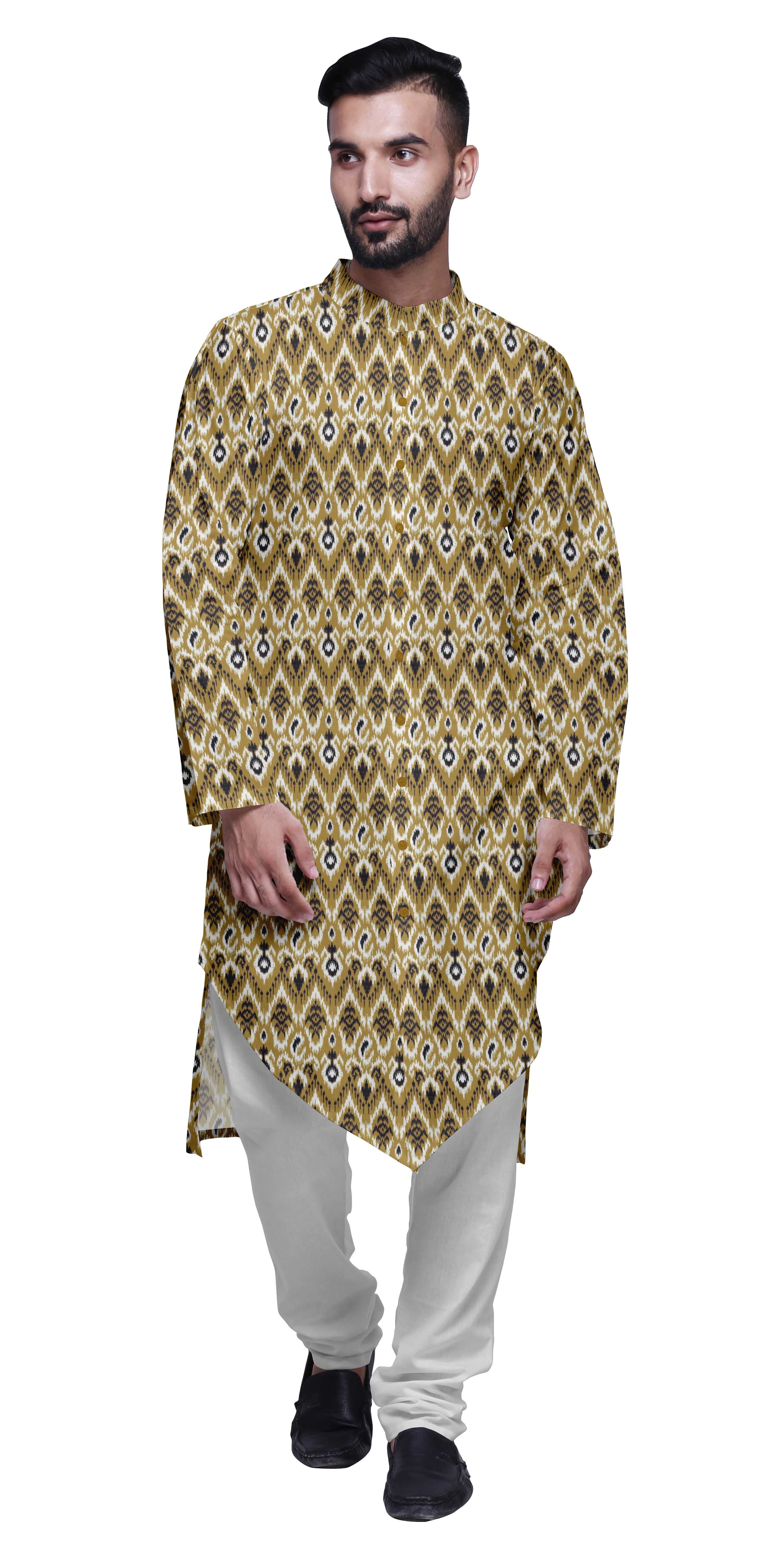 Atasi Kurta Décontracté Boutonné en Rayonne Imprimée de Designer avec Pyjama pour Hommes