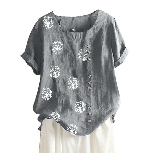 CHUANK Chemises pour Femmes Dames Liquidation T-Shirts d'Été Décontractés pour Femmes Col Rond Manches Courtes Imprimé Floral Chemise Ample Hauts