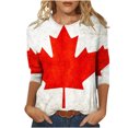 thumbnail image 2 of TopLLC Tenues du 4 Juillet pour Femmes Hauts d'Été pour Femmes, Hauts d'Été pour Femmes Mode Femmes Canada Imprimé Col Rond Manches 3/4 T-shirt Chandail Haut Blouse, 2 of 5