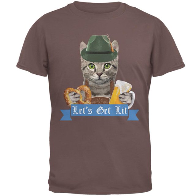 Oktoberfest Funny Cat Let's Get Lit Mens T Shirt