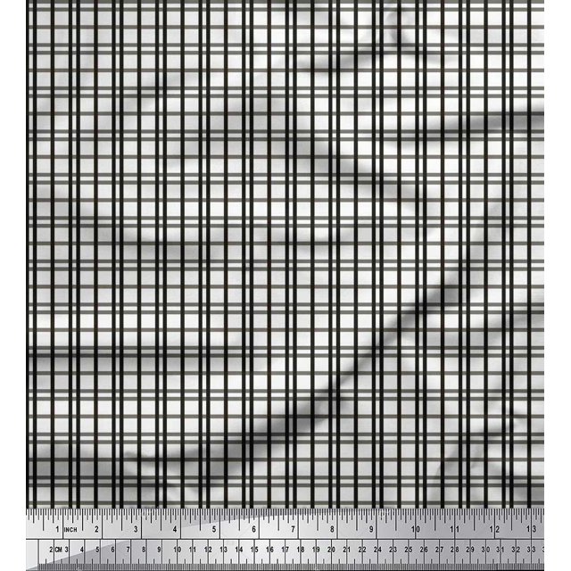 Soimoi Black Velvet Fabric Window Pane Check Printed Craft Fabric by the Yard 58 Inch Wide