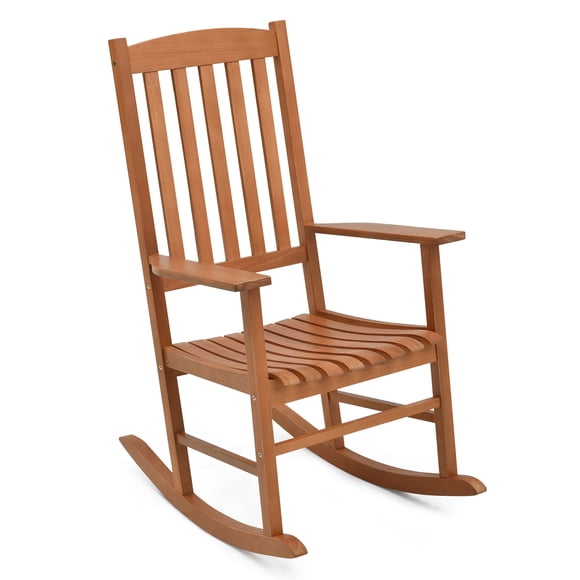 Gymax Chaise Berçante de Patio avec Capacité de Poids de 400 Lb, Berceuse de Porche en Bois d'Eucalyptus avec Dossier Haut