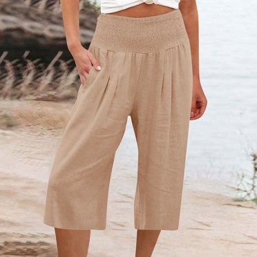 Frostluinai Capri Pants for Women Plus Size High Waist Capri Shorts Petite Wide Leg Drawstring Skimmer Capris Lounge Print Stretch Capris Womens Capris Clearance
