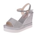 thumbnail image 2 of LSLJS Summer Ladies Shoes Fish Mouth Medium Wedge Heel Metal Buckle Women's Sandals, 2 of 4