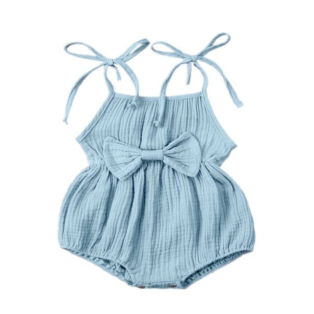 MesaSe Toddler Baby Girl Summer Fall Basic Plain Short Sleeve Cotton Linen Drawstring Romper Jumpsuit