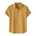 thumbnail image 1 of Birdeem Shirts for Men Men Casual Solid Turndown Short Sleeve Button Closure Shirt Hawaii Blouse, 1 of 12