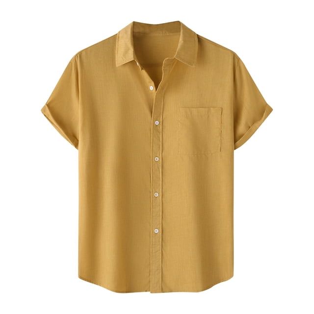 Birdeem Shirts for Men Men Casual Solid Turndown Short Sleeve Button Closure Shirt Hawaii Blouse