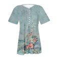 thumbnail image 4 of CEHVOM T-shirt à Manches Courtes Décontracté pour Femmes, Col Rond Imprimé, Ample, Blouse, Liquidation, 4 of 5