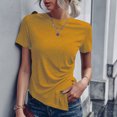 thumbnail image 3 of T-shirt Décontracté pour Femmes à Manches Courtes, Couleur Unie, Col Ras du Cou, Basique, Chandail, 3 of 6