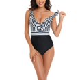 thumbnail image 4 of Birdeem Womens Contrast Color Stripe Camisole Backless Bikini One-Piece Swimsuit, 4 of 12