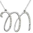 thumbnail image 1 of Pendentif Initial "M" Diamant Collier 18 Pouces Or Blanc 14K, 1 of 2