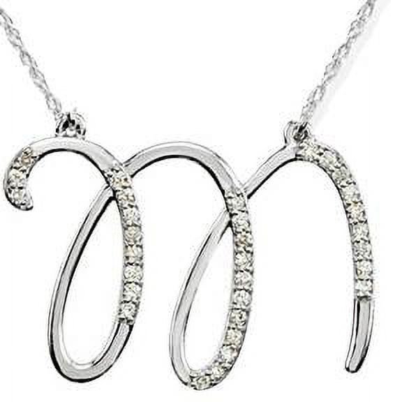 Pendentif Initial "M" Diamant Collier 18 Pouces Or Blanc 14K