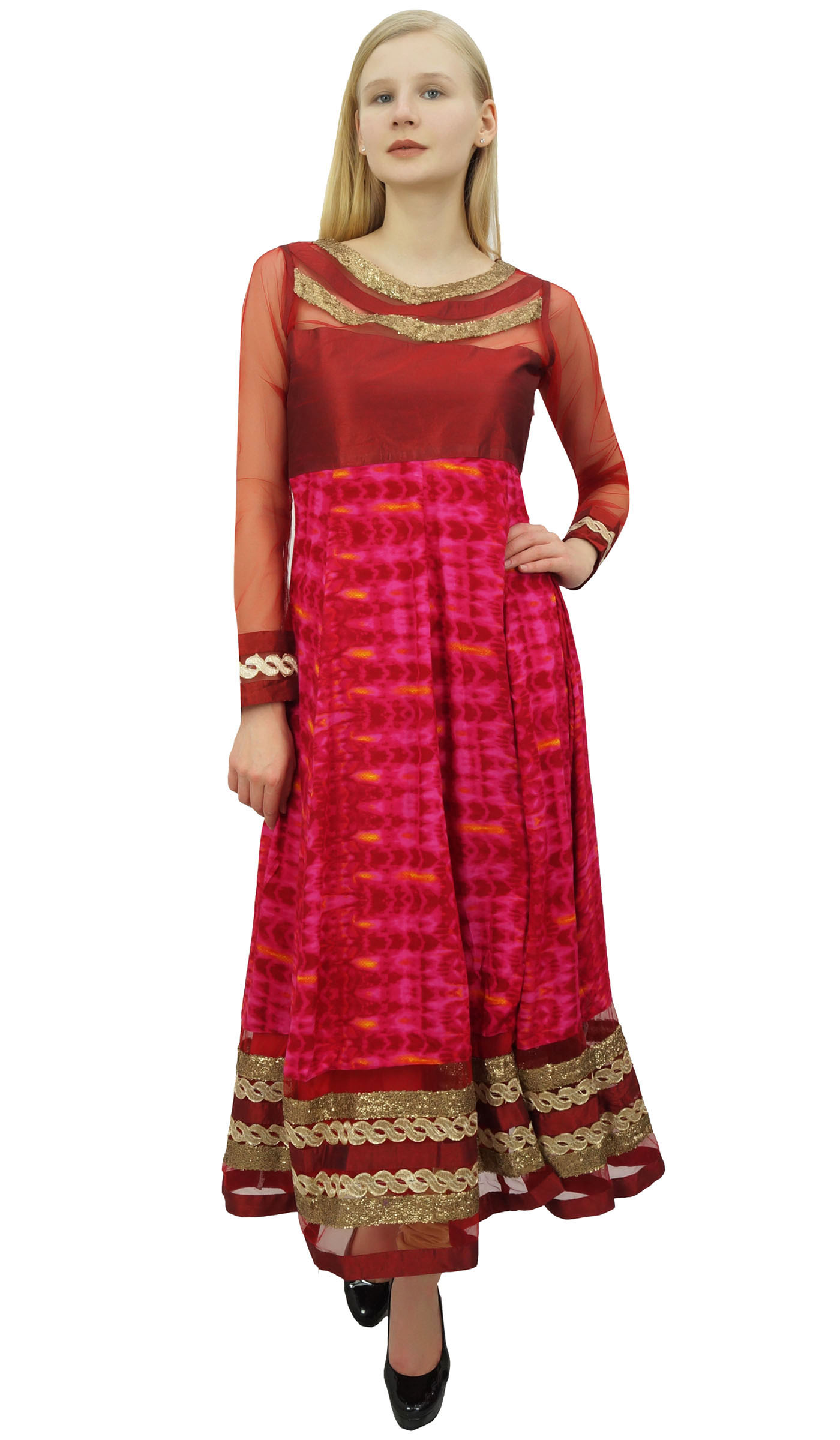 Phagun Kurti Anarkali Fuchsia Longue pour Femme, Kurta à Manches Longues Maxi-8