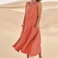 thumbnail image 1 of Meichang Robes de Printemps pour Femmes 2024 Robe Unie en Coton et Lin Décontractée à Col Rond Sans Manches Robes Maxi Robe d'Été de Plage et de Soleil avec Poches, 1 of 8