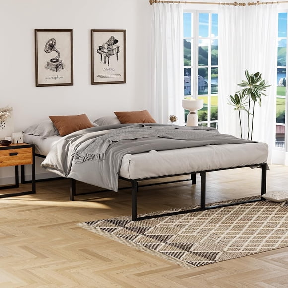 Metal Bed Frame Queen Size - Metal Bed Frame with No Box Spring Required and Non Slip,for Families,Dormitories, and Apartments,79.9" L x 60.2" W x 13.9" H,Black