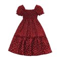 thumbnail image 1 of Yanlir Robe d'Été Extensible à Manches Courtes pour Filles 8-12 Ans, Mignonne à Pois, Col Rond, Robe de Princesse avec Taille Élastique pour Tenues Décontractées et Élégantes (Rouge, 8 Ans), 1 of 8