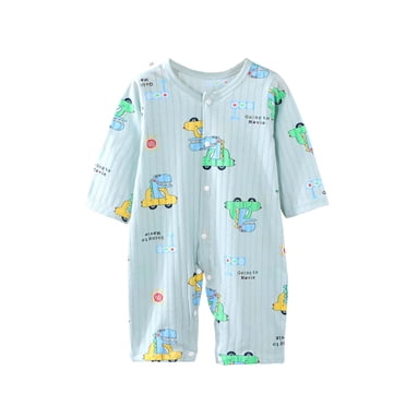 Pisexur Toddler Baby Boys Girls Rompers Cotton Ribbed Button Down Baby Girl Romper Jumpsuit Cute Print Round Neck Infant Clothes Long Sleeve Newborn Baby Boy Rompers 0-24 Months