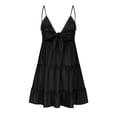 thumbnail image 1 of Pompotops Women's Fashion Solid Color Spaghetti Strap Backless Bow-knot Lace Dress, 1 of 7