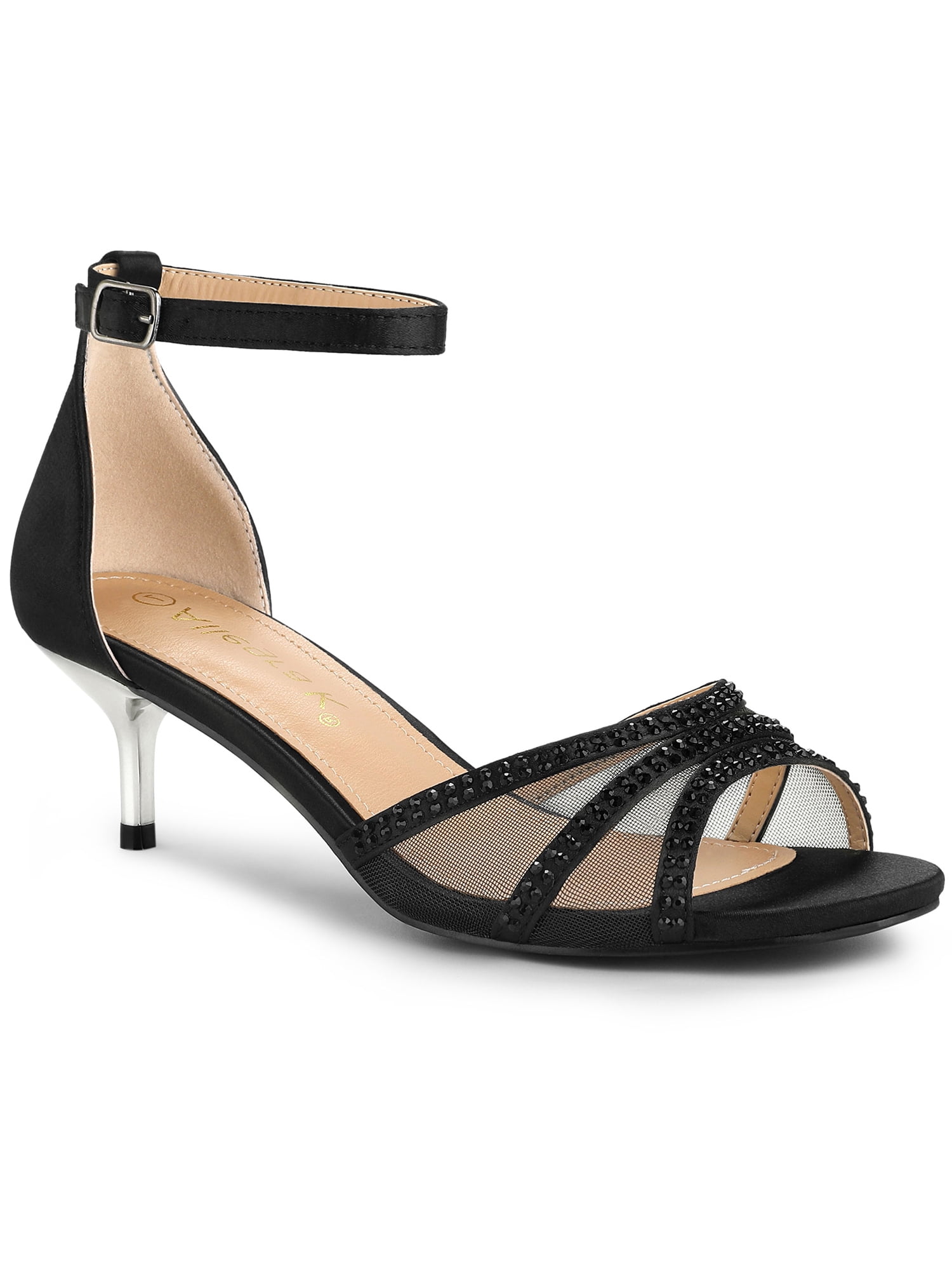 BLISSFUL STEP Women's Satin Rhinestone Stiletto Heel Sandals
